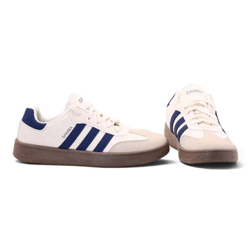 Retro Court Samba Leather Sneakers (White / Navy)