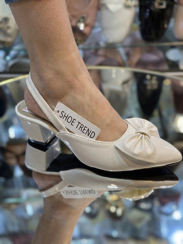 Vivienne Patent Bow Slingback Pumps (White)