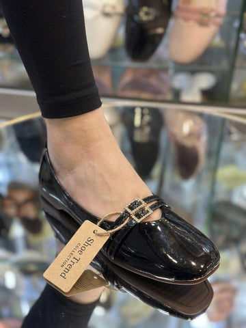 Aurelia Patent Embellished Mary Janes (Black)