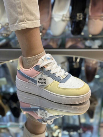 Platform Low-Top Sneakers (Pink+Blue+Yellow)