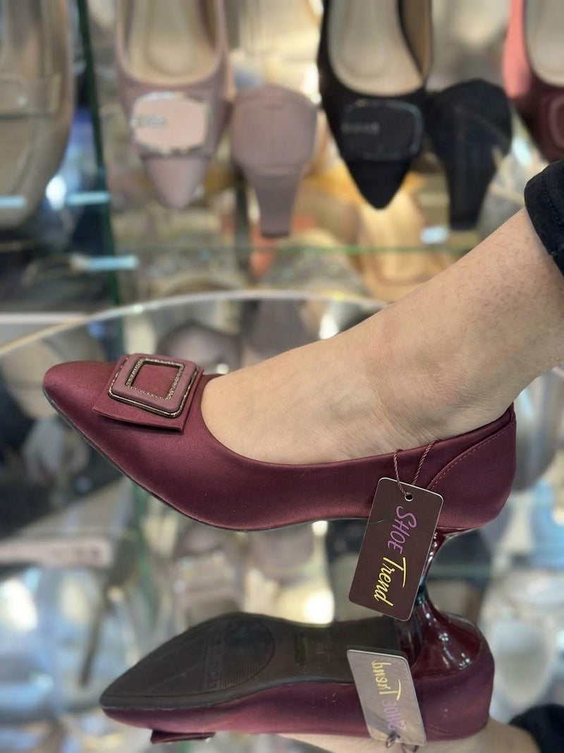 Women’s Pointed Toe High Heels with Elegant Buckle (Maroon)