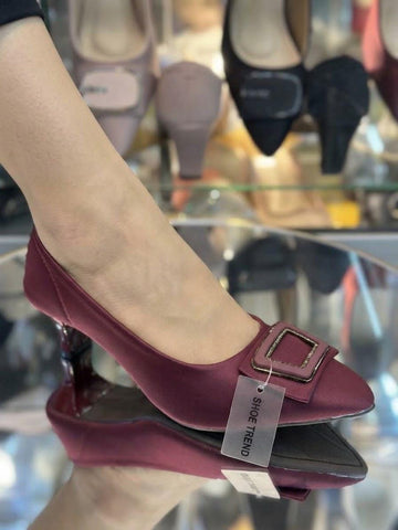 Women’s Pointed Toe High Heels with Elegant Buckle (Maroon)