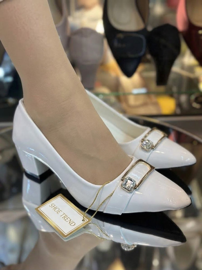 Stylish patent Party Wear Shoes – (White)