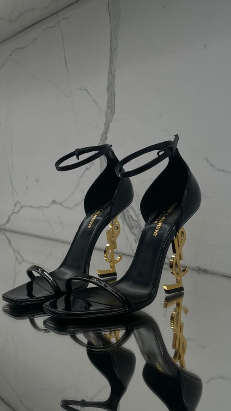 YSL Opyum Heel Sandals - Black Gold