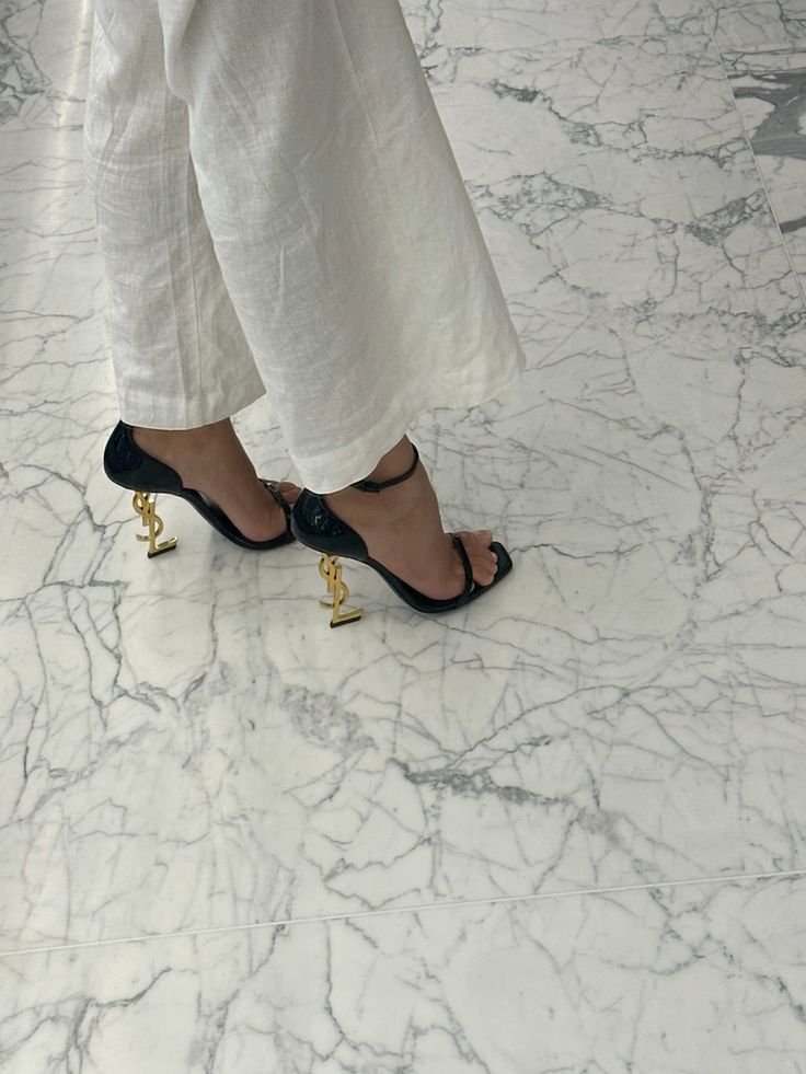 YSL Opyum Heel Sandals - Black Gold